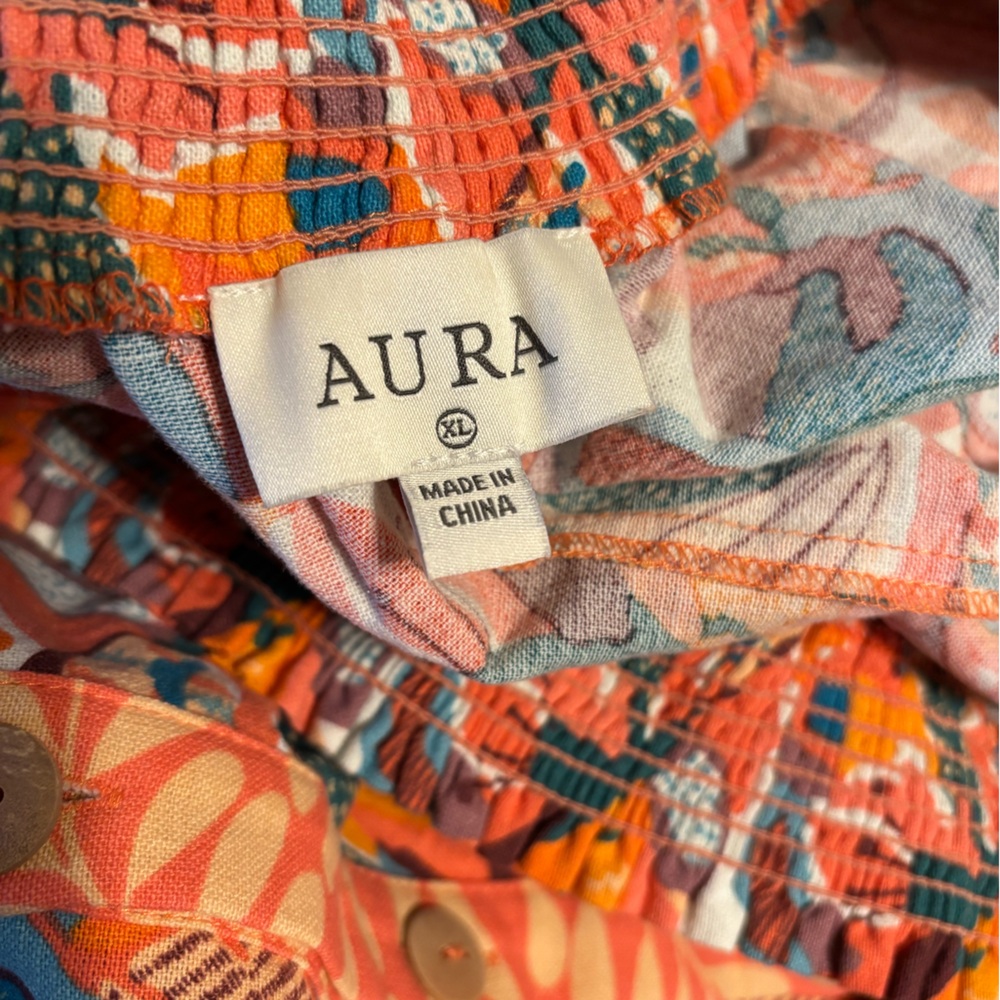 AURA cotton OFF THE SHOULDER button front FLORAL PRINT tiered MAXI DRESS XL - Picture 3 of 4